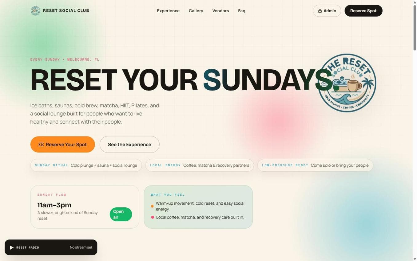 The Reset Social Club website