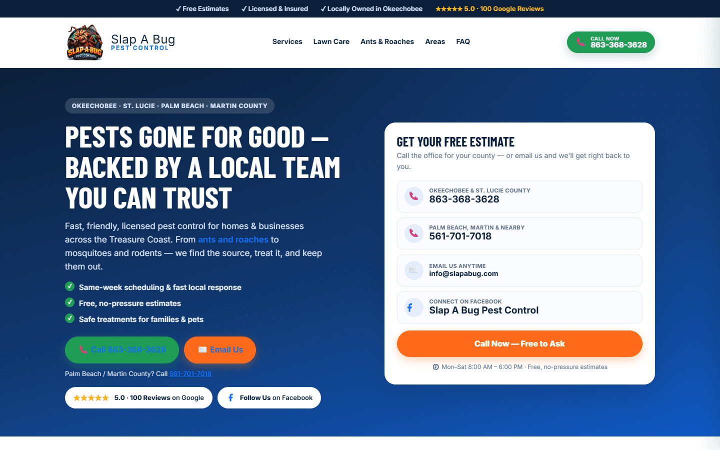 Slap A Bug Pest Control website